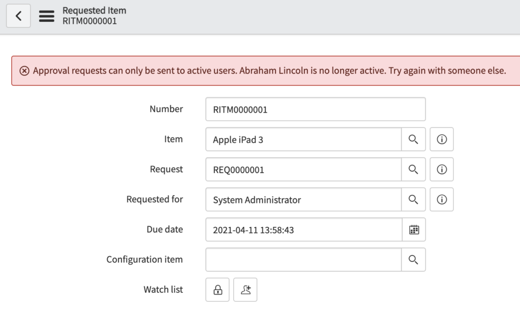 servicenow request item approval rejected