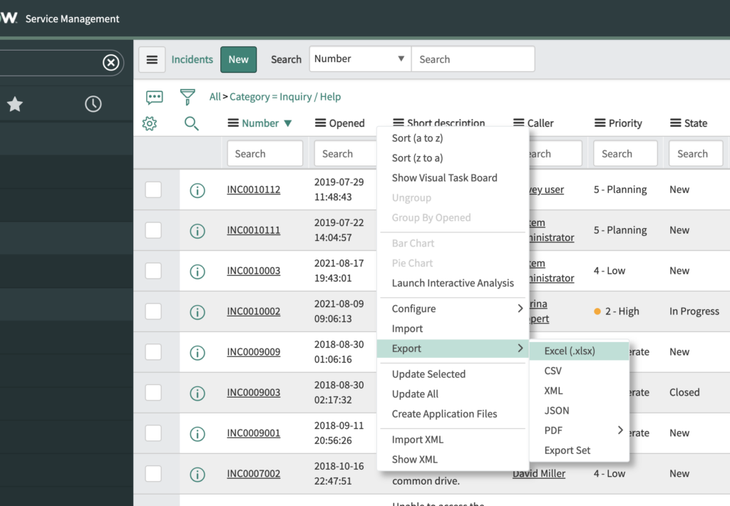 servicenow export list of assignment groups