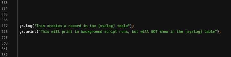 gs.log() creates a log record gs.print() does not