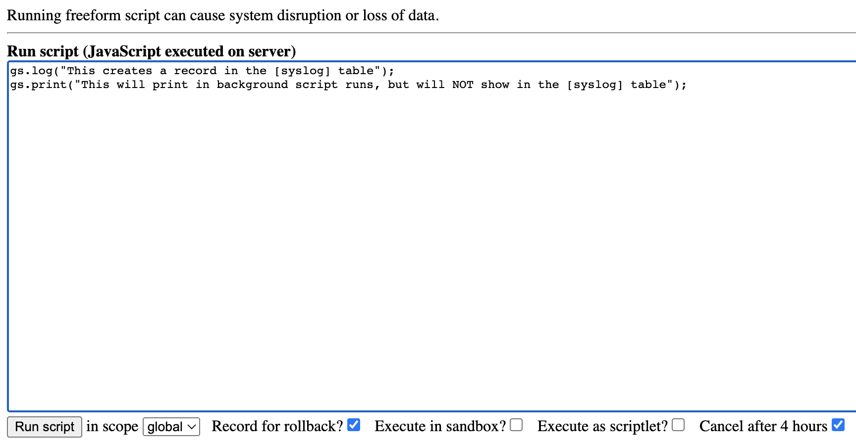 The Difference Between gs.log() and gs.print() The Snowball