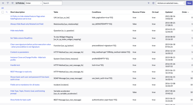 a list view of ui policies in servicenow
